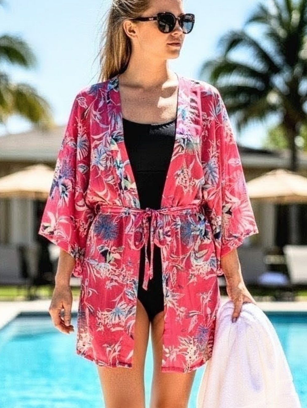 🌺Women’s Floral Pink Swim Cover-Up Kimono